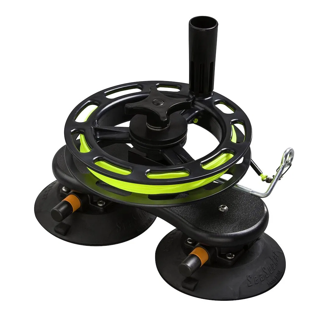 MF5088 – SEASUCKER Teaser Reel, Vacuum Mount Manual Powered 8 Inch Spool Diameter 150 Foot Line Length Black HDPE (Po...
